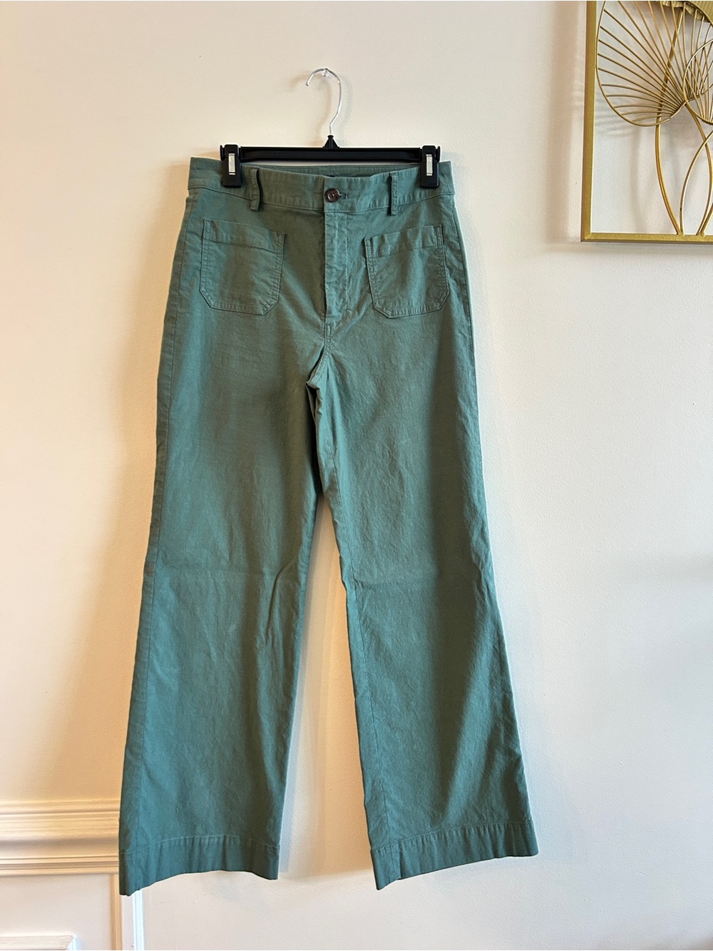 J. Crew Wide-Leg Cotton Trousers in Sage Green